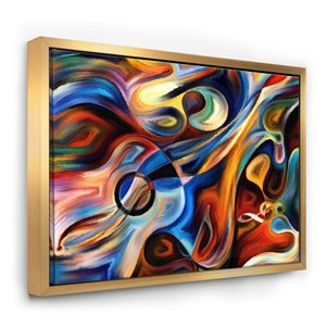 Designart 16-in x 32-in Abstract Music and Rhythm with Gold with Gold Wood Framed Wall Panel
