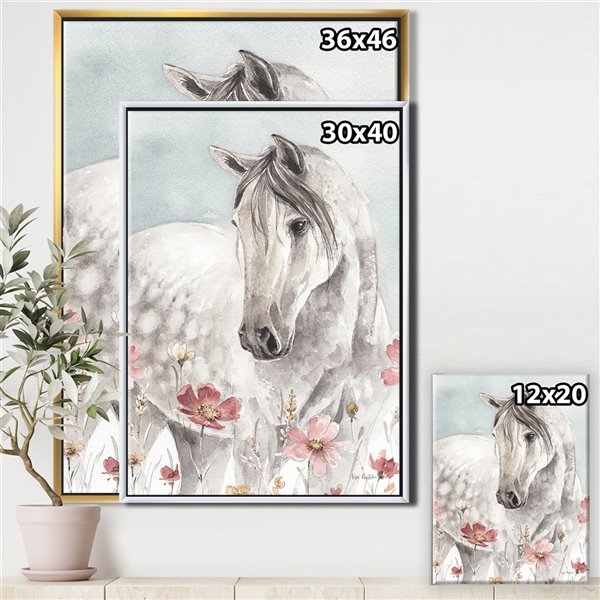 Designart 40 in x 30 in Watercolours Pink Wild Horses II with Gold