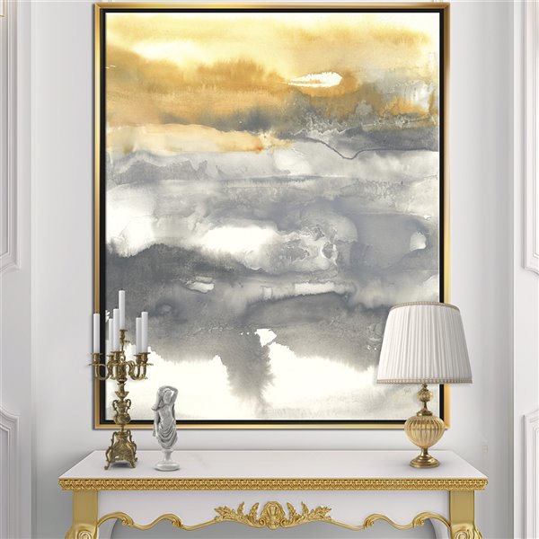 Designart 32-in x 24-in Gold Glamour Direction II with Gold Wood Framed Wall Panel