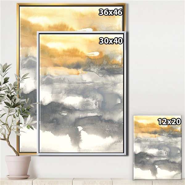 Designart 32-in x 24-in Gold Glamour Direction II with Gold Wood Framed Wall Panel