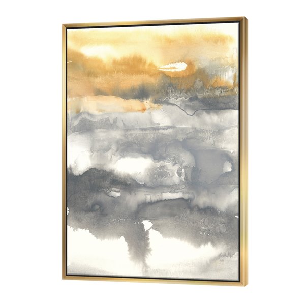 Designart 32-in x 24-in Gold Glamour Direction II with Gold Wood Framed Wall Panel