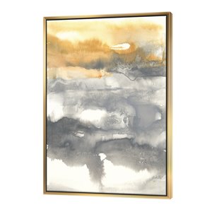 Designart 32-in x 16-in Gold Glamour Direction II with Gold Wood Framed Wall Panel