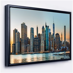 Designart 30-in x 40-in New York City Skyline with Black Wood Framed Wall Panel