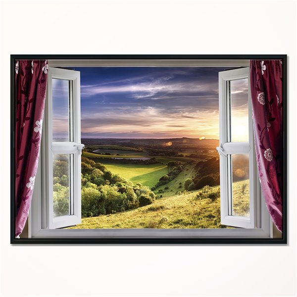 Designart 32-in x 42-in Window View with Black Wood Framed Canvas Wall Panel