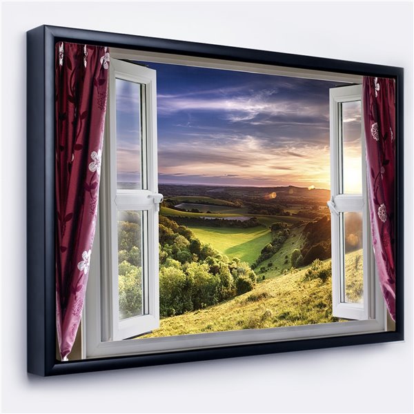Designart 32-in x 42-in Window View with Black Wood Framed Canvas Wall Panel