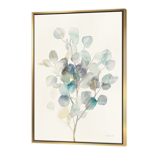 Designart 46-in x 36-in Eucalyptus leaves I with Gold Wood Framed Wall ...