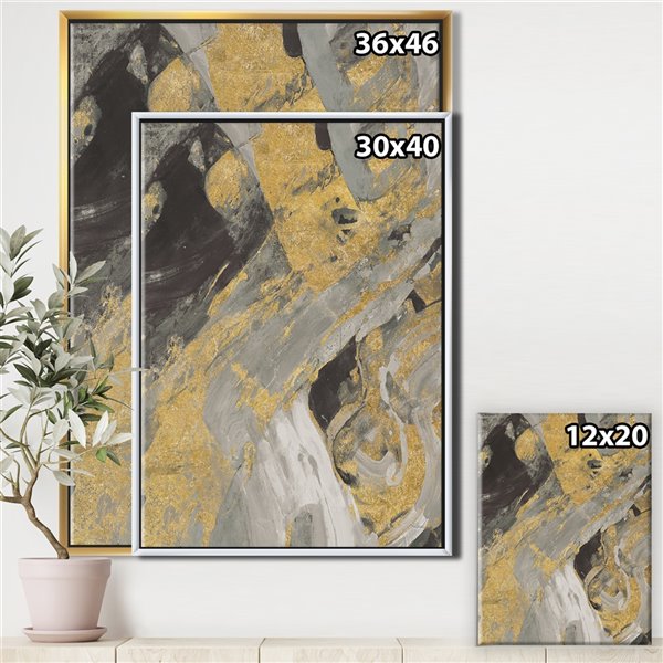 Designart 46-in x 36-in Marble Gold and Black with Gold with Gold Wood Framed Wall Panel