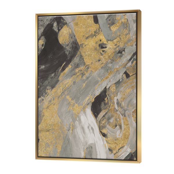 Designart 46-in x 36-in Marble Gold and Black with Gold with Gold Wood Framed Wall Panel