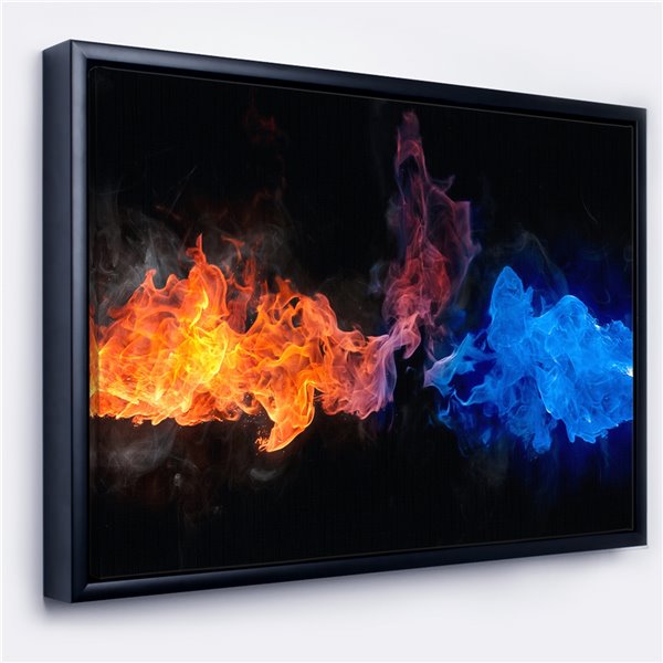 Designart 14-in x 22-in Blue and Red Fire with Black Wood Framed Canvas ...