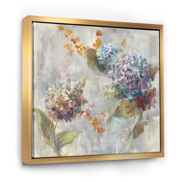 Designart 30-in x 30-in Autumn Hydrangea with Gold Wood Framed Wall Panel