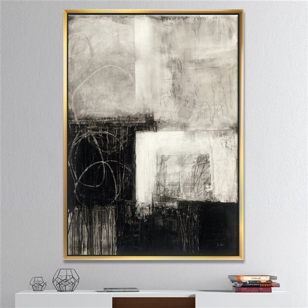 Designart 46-in x 36-in A Geometric Day II with Gold Wood Framed Wall Panel