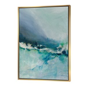 Designart 32-in x 24-in Indigo Abstract Watercolour Blue with Gold Wood Framed Wall Panel
