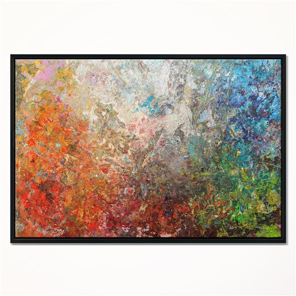 Designart 16-in x 32-in Board Stained Abstract Art with Black with Gold Wood Frame