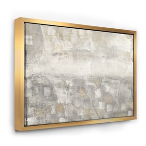 Designart 24-in x 32-in Gray Abstract Watercolour with Gold with Gold Wood Framed Wall Panel
