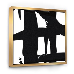 Designart 30-in x 30-in Black and White Crossing Paths II with Gold with Gold Wood Frame