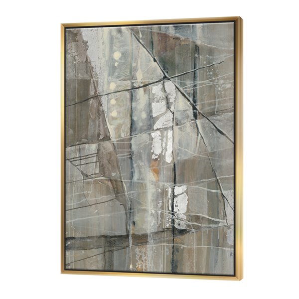 Designart 46-in x 36-in Silver and Beige Abstract Waterpainting with Gold Wood Framed Wall Panel