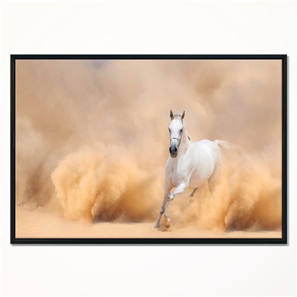 Designart 30-in x 40-in Arabian Horse with Black Wood Framed Canvas Wall Panel