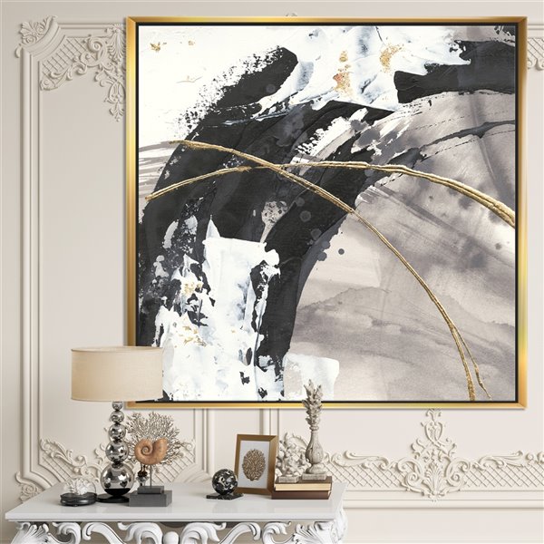 Designart 30-in x 30-in Glam Painted Arcs I with Gold Wood Framed Wall Panel