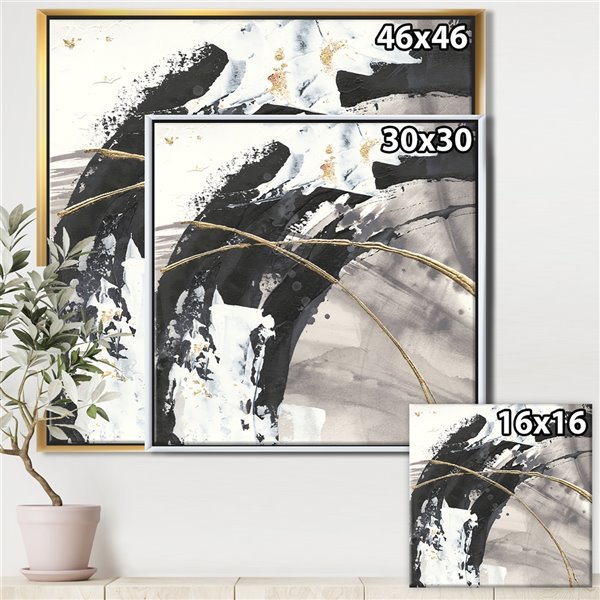 Designart 30-in x 30-in Glam Painted Arcs I with Gold Wood Framed Wall Panel