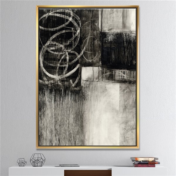 Designart 32-in x 24-in A Geometric Day I with Gold Wood Framed Wall Panel