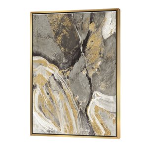Designart 32-in x 24-in Glam Phoenix Neutral with Gold with Gold Wood Framed Wall Panel