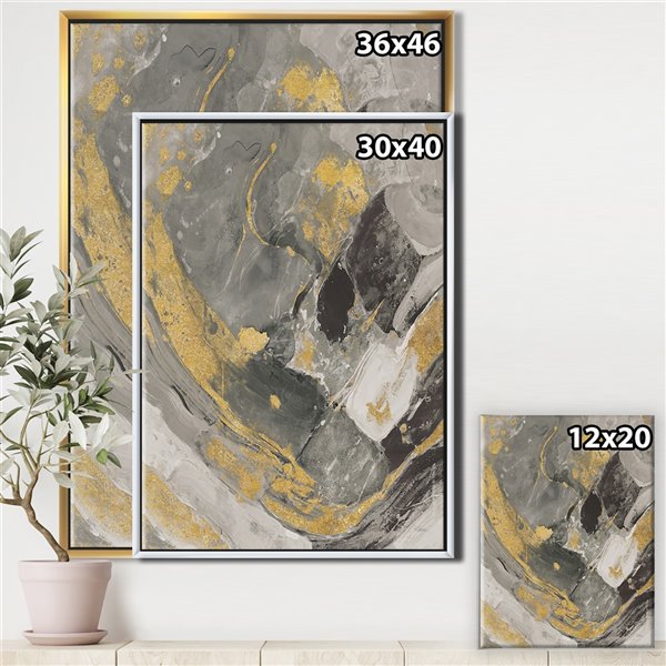 Designart 32-in x 24-in Marble Gold and Black II with Gold Wood Framed Wall Panel