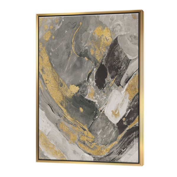 Designart 32-in x 24-in Marble Gold and Black II with Gold Wood Framed Wall Panel