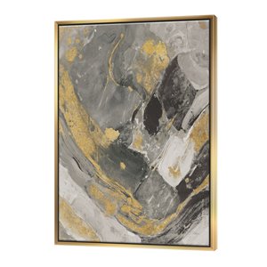 Designart 32-in x 24-in Marble Gold and Black II with Gold Wood Framed Wall Panel