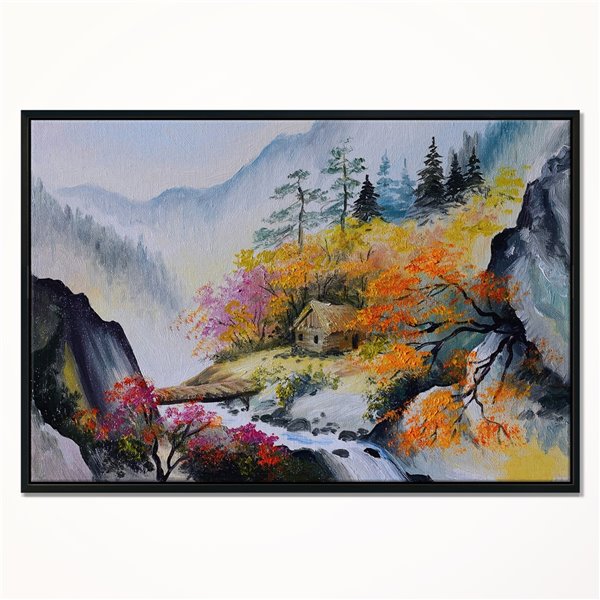 Designart 32-in x 42-in House in the Mountains with Black Wood Framed Canvas Wall Panel