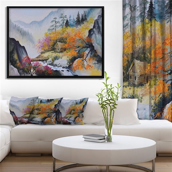 Designart 32-in x 42-in House in the Mountains with Black Wood Framed Canvas Wall Panel