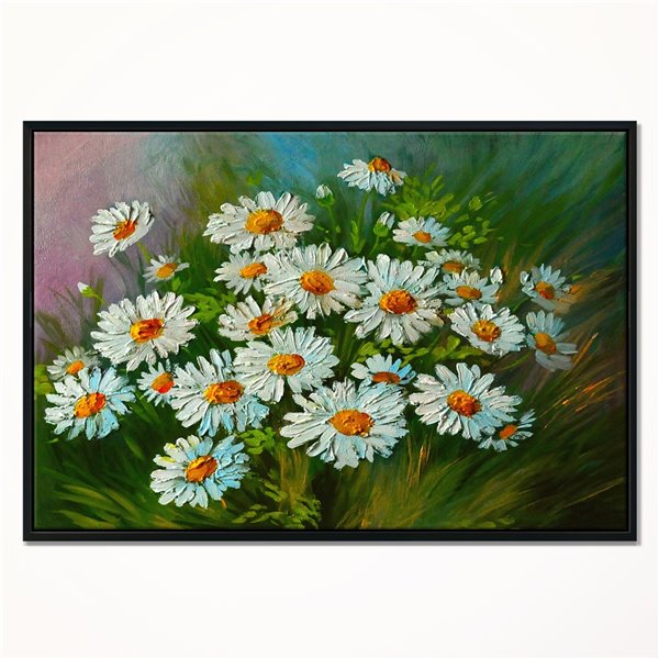 Designart 14-in x 22-in Heavily Textured Daisies Art with Black Wood Framed Canvas Wall Panel