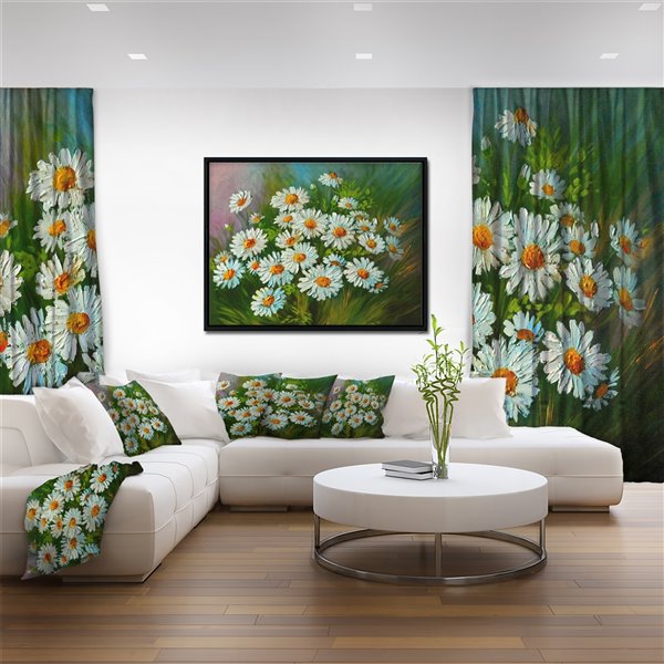 Designart 14-in x 22-in Heavily Textured Daisies Art with Black Wood Framed Canvas Wall Panel