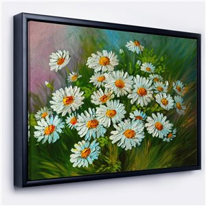 Designart 14-in x 22-in Heavily Textured Daisies Art with Black Wood Framed Canvas Wall Panel