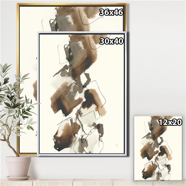 Designart 40-in x 30-in Gold Glam Squares I with Gold with Gold Wood Framed Wall Panel