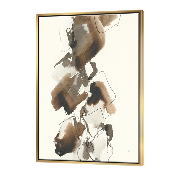 Designart 40-in x 30-in Gold Glam Squares I with Gold with Gold Wood Framed Wall Panel