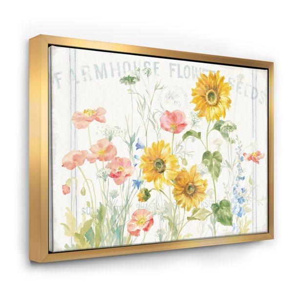 Designart 30-in x 40-in Floursack Florals I with Gold Wood Framed Wall Panel