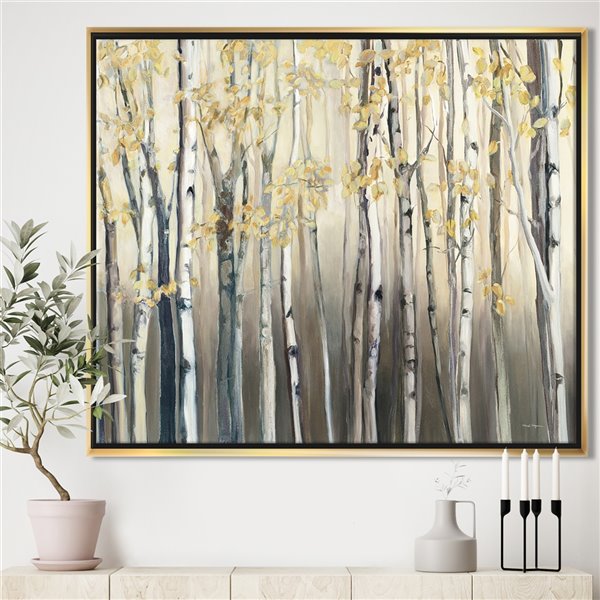 Designart 24-in x 32-in Golden Birch Forest I with Gold Wood Framed Wall Panel