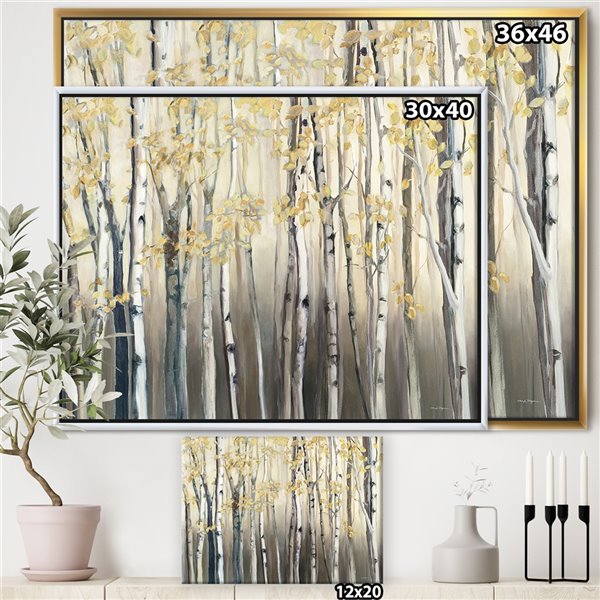 Designart 24-in x 32-in Golden Birch Forest I with Gold Wood Framed Wall Panel