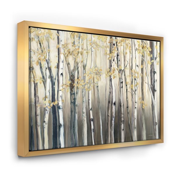 Designart 24-in x 32-in Golden Birch Forest I with Gold Wood Framed Wall Panel