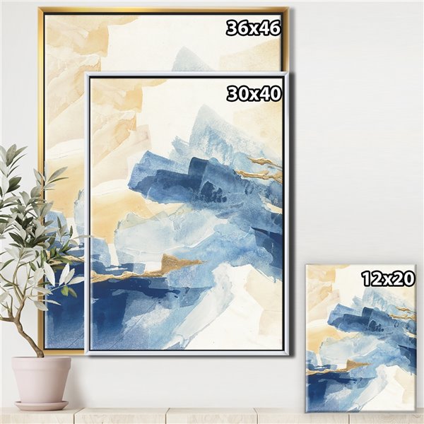 Designart 32-in x 16-in Metallic Gold Indigo II with Gold with Gold Wood Framed Wall Panel