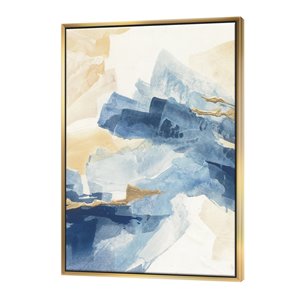 Designart 32-in x 16-in Metallic Gold Indigo II with Gold with Gold Wood Framed Wall Panel