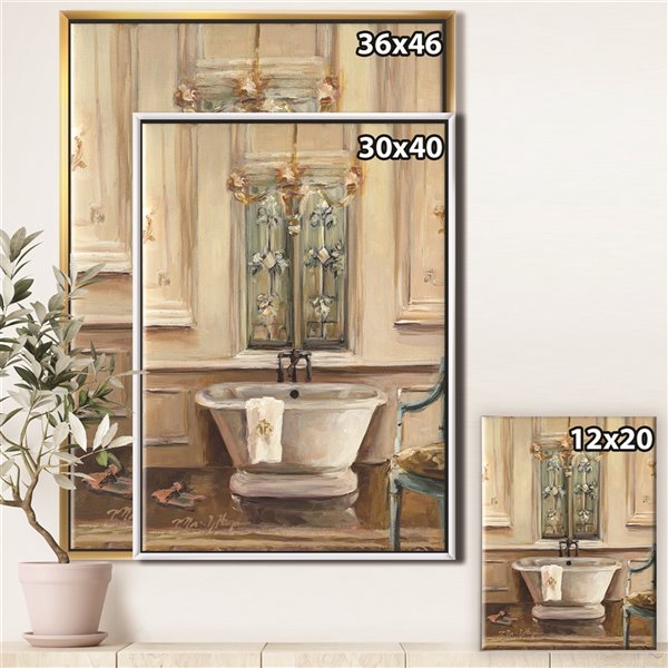 Designart 32-in x 24-in Vintage Paris Bathtub Painting with Gold Wood Framed Wall Panel