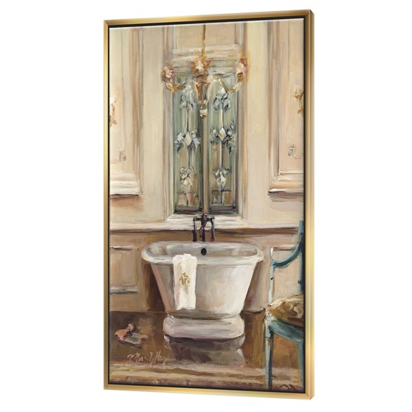 Designart 32-in x 24-in Vintage Paris Bathtub Painting with Gold Wood Framed Wall Panel