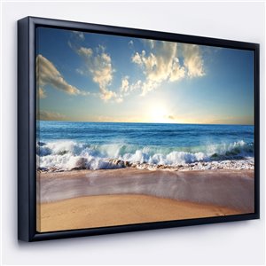 Designart 12-in x 20-in Sea Sunset with Black Wood Framed Canvas Wall Panel