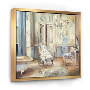 Designart 30-in x 30-in French Boudoir Bath I with Gold Wood Framed Canvas Wall Panel