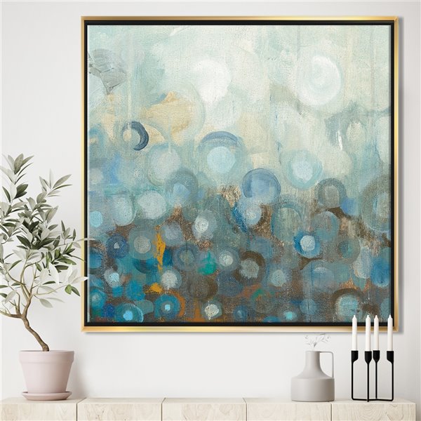 Designart 30-in x 30-in Blue and Bronze Dots on Class II with Gold Wood Framed Wall Panel