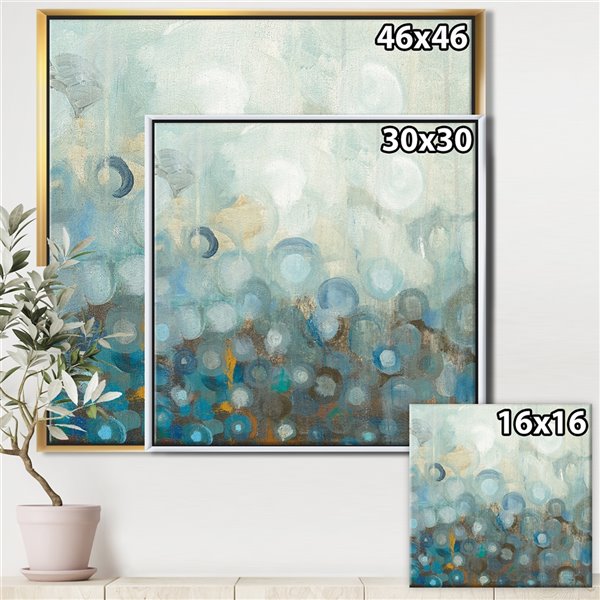 Designart 30-in x 30-in Blue and Bronze Dots on Class II with Gold Wood Framed Wall Panel