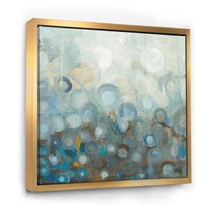 Designart 30-in x 30-in Blue and Bronze Dots on Class II with Gold Wood Framed Wall Panel