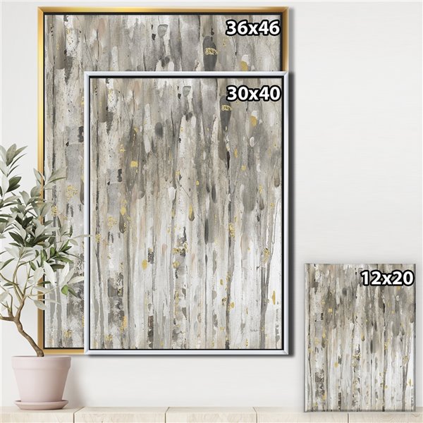 Designart 32-in x 16-in The Modern Grey Forest III with Gold Wood Framed Canvas Wall Panel