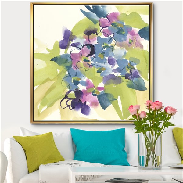 Designart 30-in x 30-in Spring Bouquet I with Gold Wood Framed Wall Panel